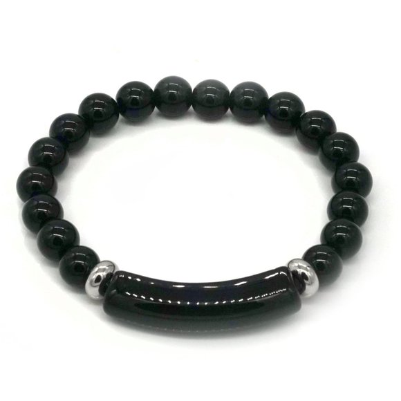 Natural Black Agate Elastic Bracelet. - Picture 3 of 3